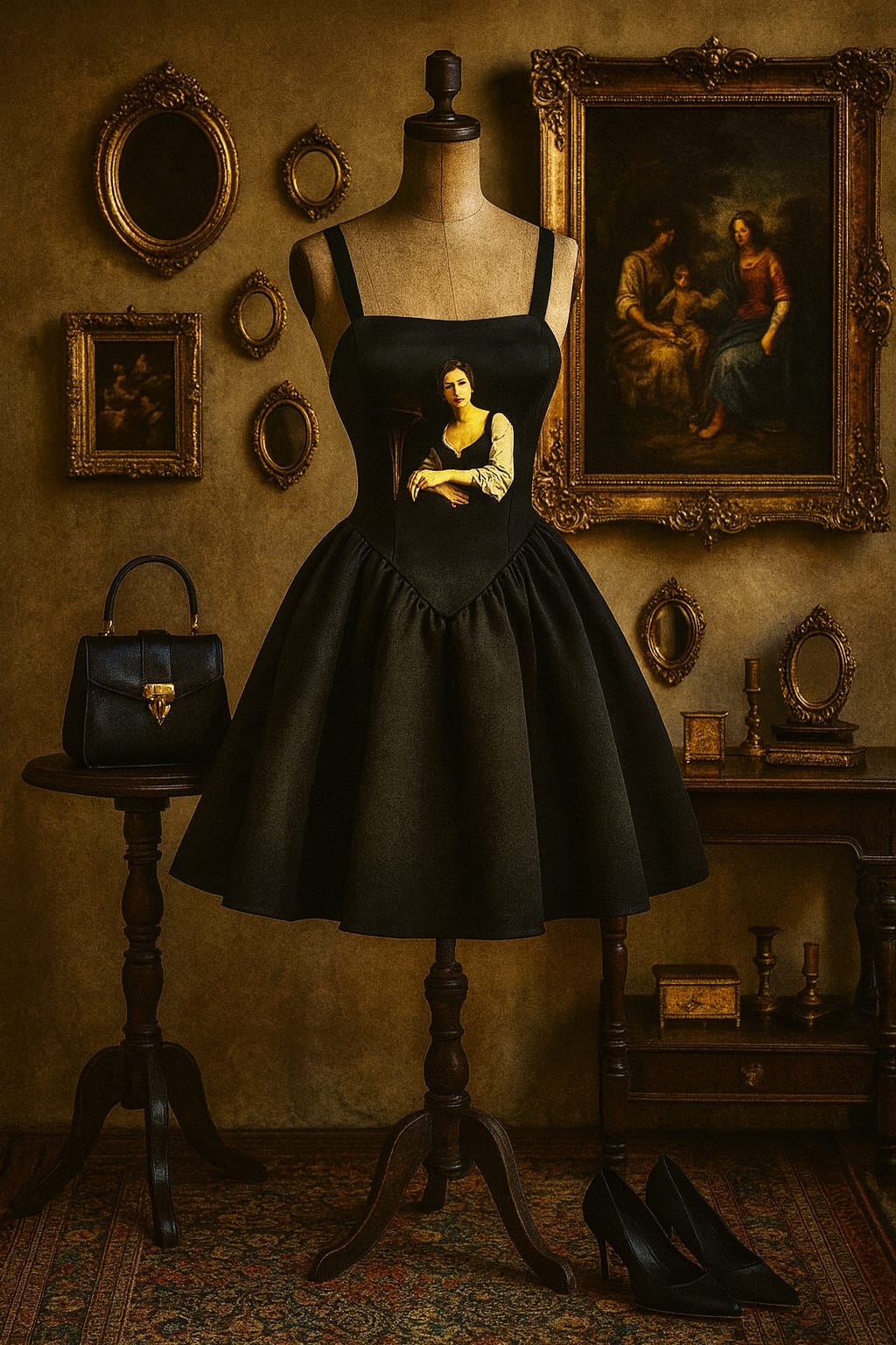 Caravaggio’s Muse Barok Siyah Elbise