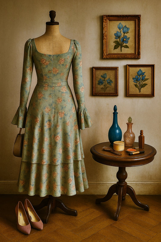 Whispers of Sage uzun maxi elbise