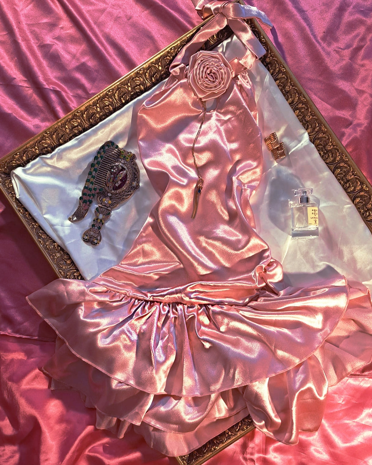 Molly Pink Pembe Saten Elbise