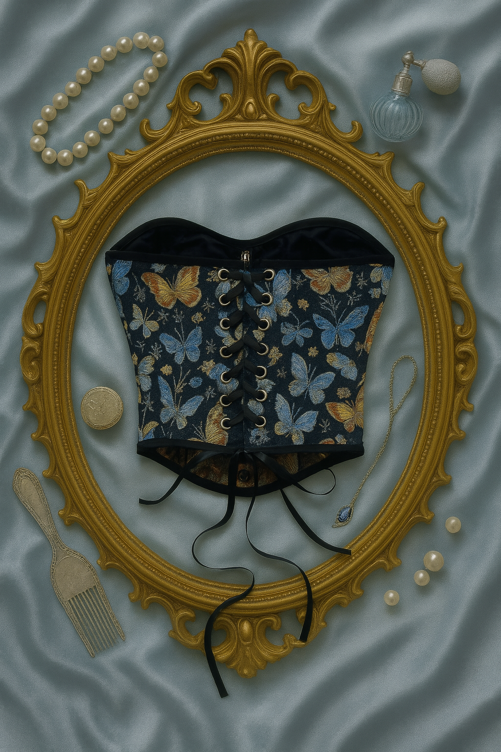 “Papillon Bleu” – Kelebek Dokunuşlu Vintage Korse