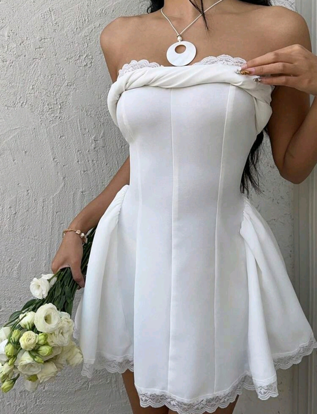 White Sally Saten Elbise