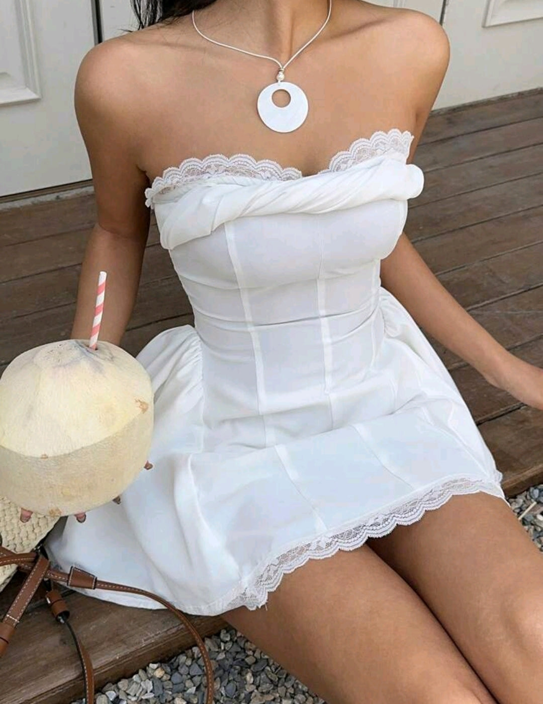 White Sally Saten Elbise