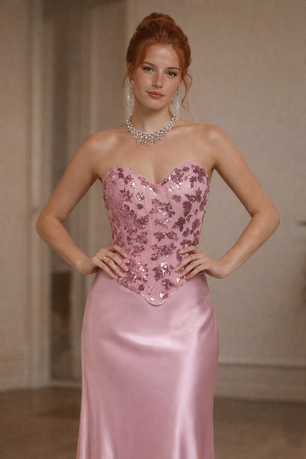 Rosé de Lune 2Parça Set Korse ve Elbise