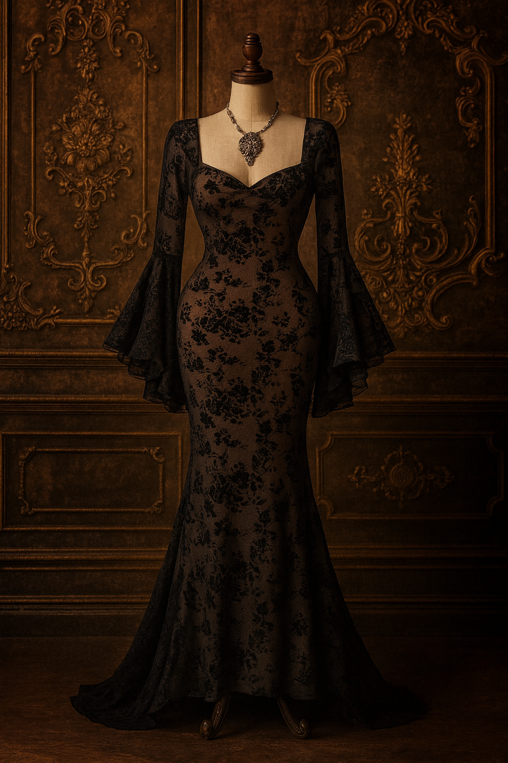 Velvet Shadows Gothic uzun elbise