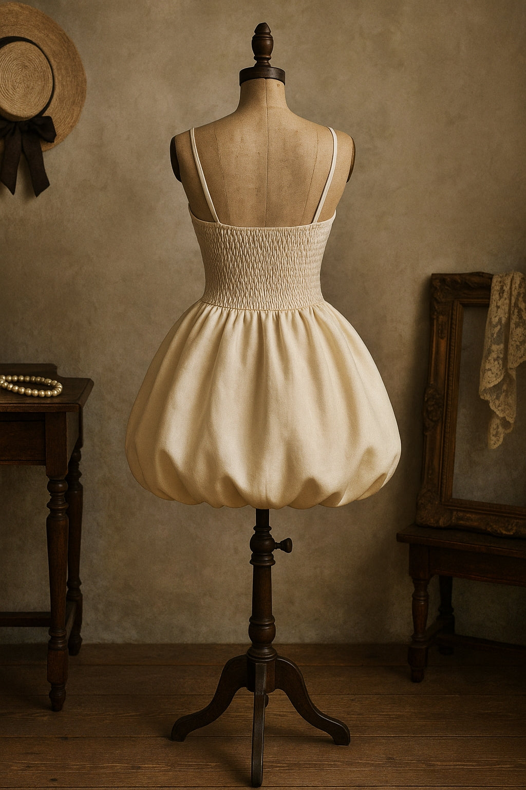 Ivory Bloom – Balon Etekli Vintage Mini Elbise