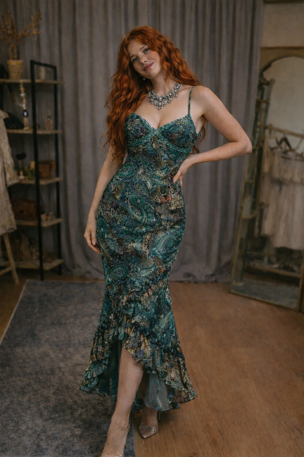 Emerald Reverie – Vintage Dantel Elbise