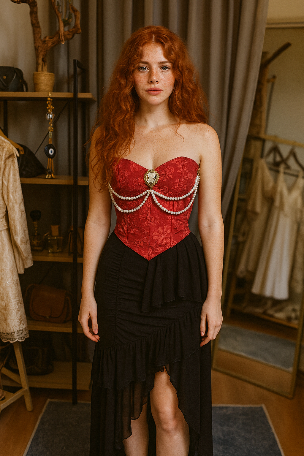 Crimson Pearl Set
(Korse & Asimetrik Etek – 2 Parça)