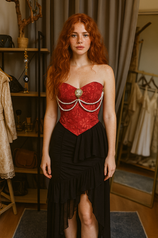 Crimson Pearl Set
(Korse & Asimetrik Etek – 2 Parça)