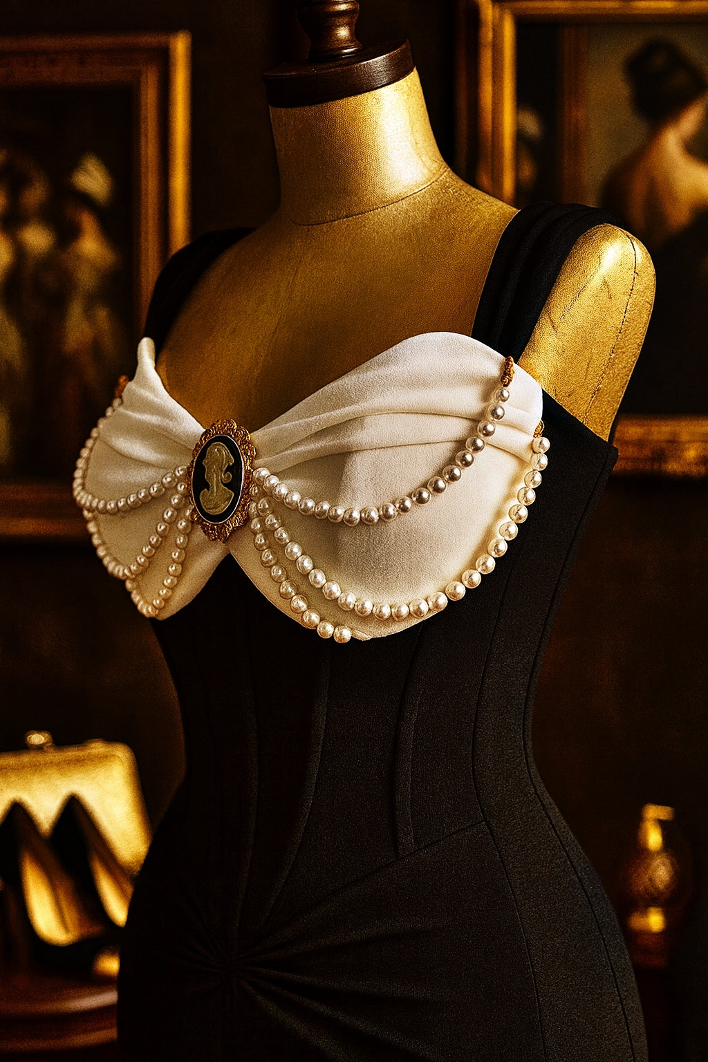 Black Swan Duchess -İncili Broşlu Elbise
