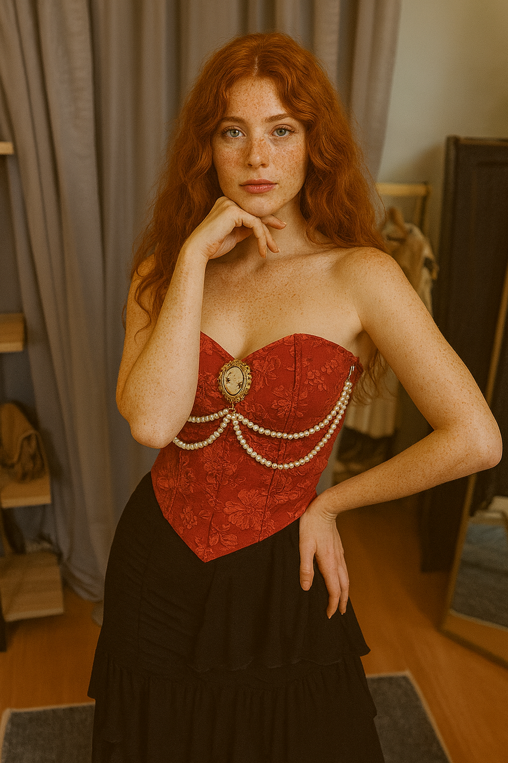 Crimson Pearl Set
(Korse & Asimetrik Etek – 2 Parça)