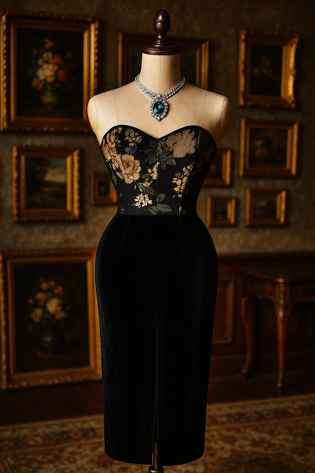 Vintage Black Noir Straplez Elbise