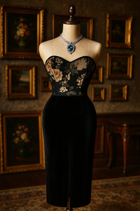 Vintage Black Noir Straplez Elbise