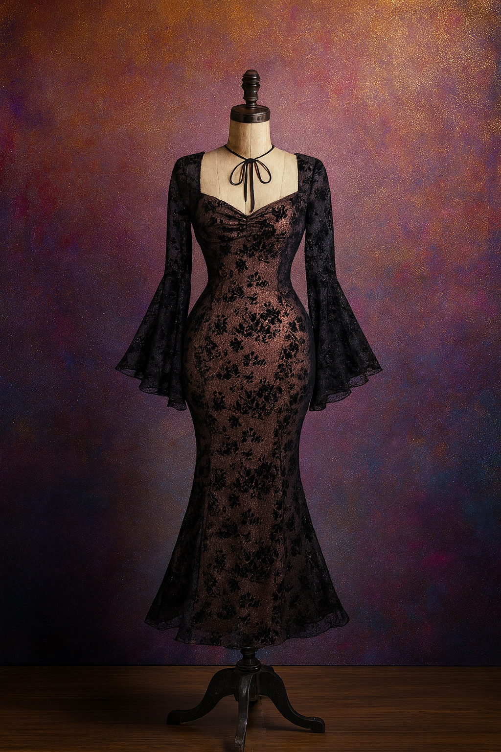 Velvet Shadows Gothic uzun elbise