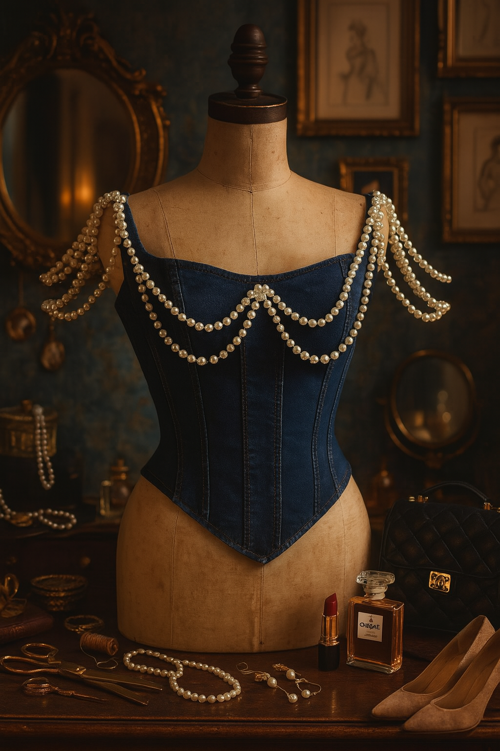 Denim Midnight Pearl Korse Büstiyer