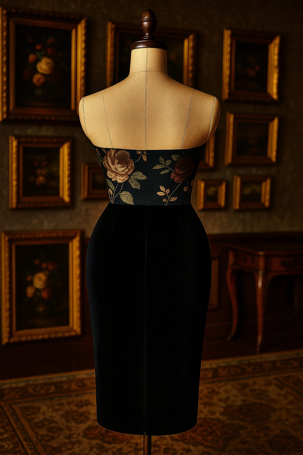 Vintage Black Noir Straplez Elbise