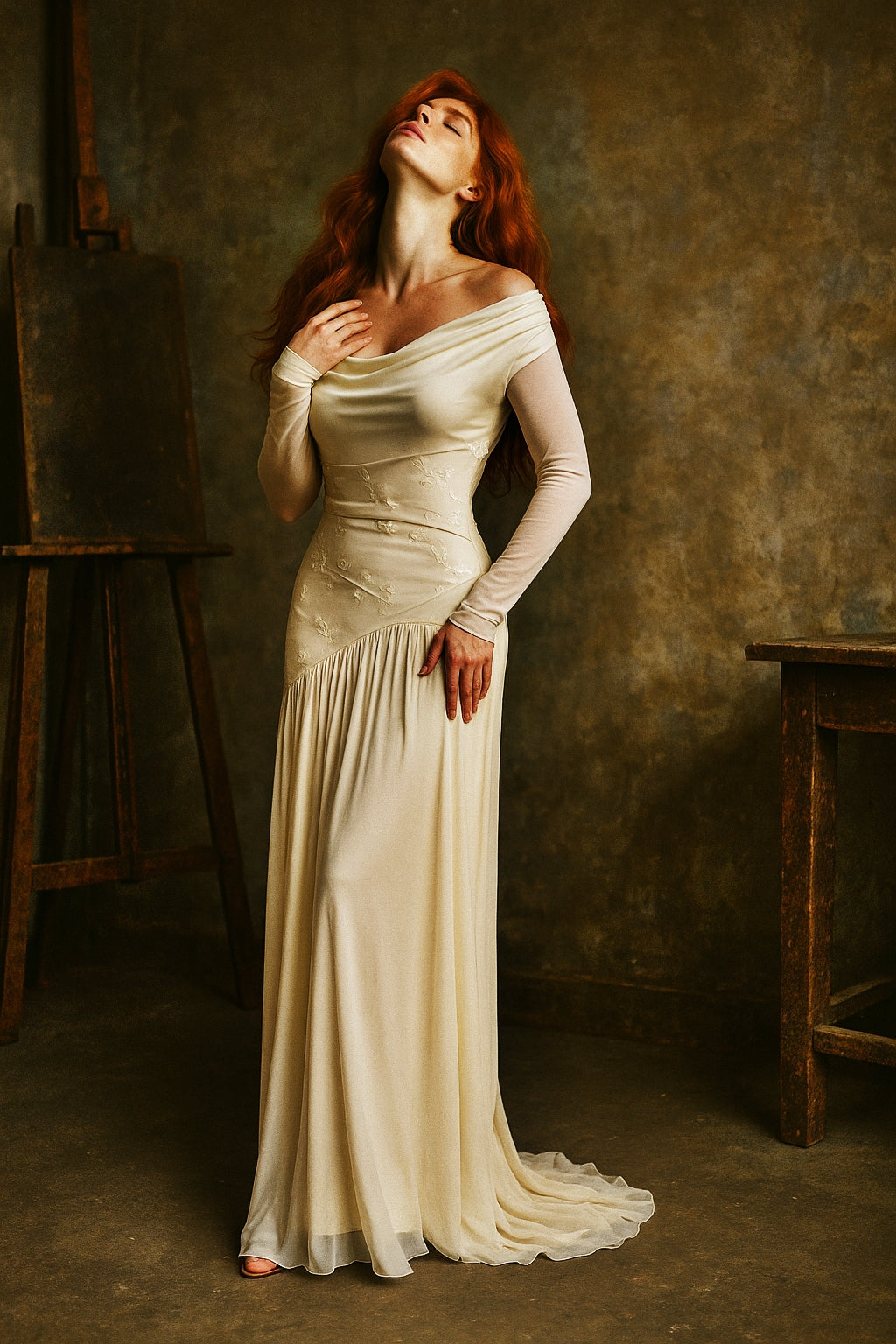 Whispering Champagne Gown Uzun Kuyruklu Elbise