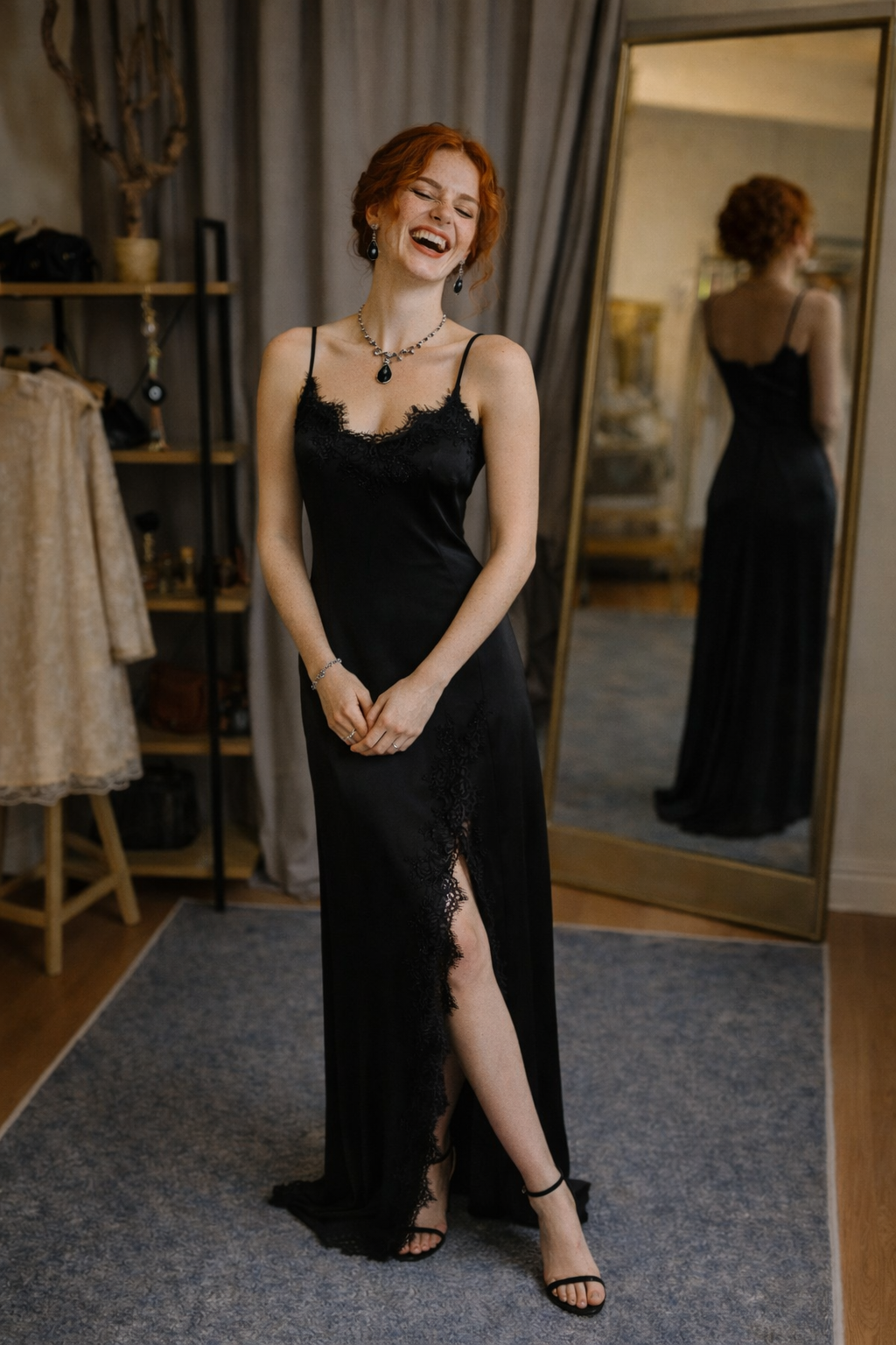 Nocturne Noir – Dantel Detaylı Saten Elbise