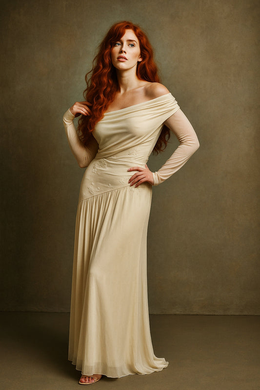 Whispering Champagne Gown Uzun Kuyruklu Elbise