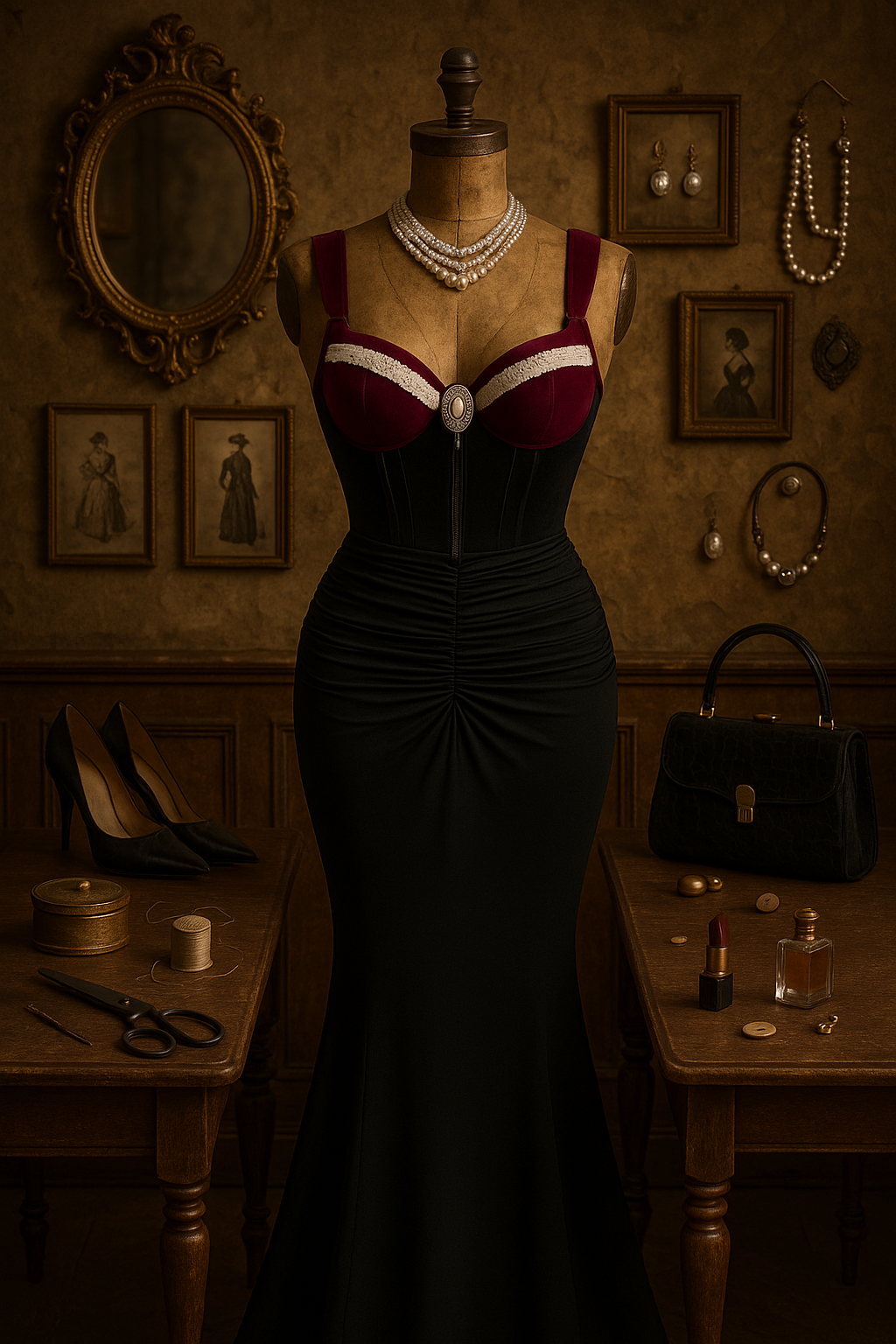 Burgundy Nocturne Ensemble (Korse + Etek)